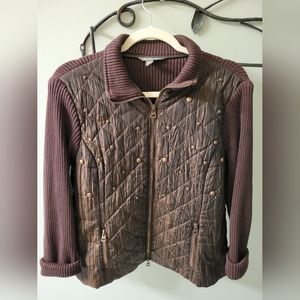 Spanner chocolate brown ribbed knit and quilted jacket in US size L